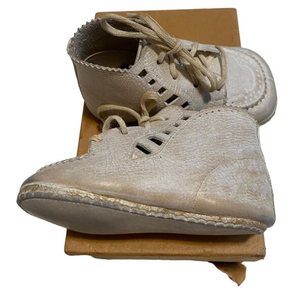 Vintage 1950s White Blucher Baby Shoes by JC Penny Co Leather Size 0 W/ Box - Picture 5 of 13